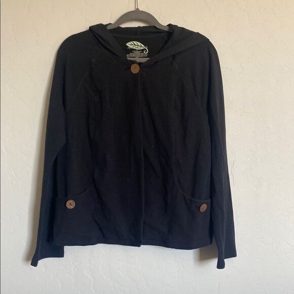 Black Hooded Cardigan with Wooden Buttons - Picture 1 of 3